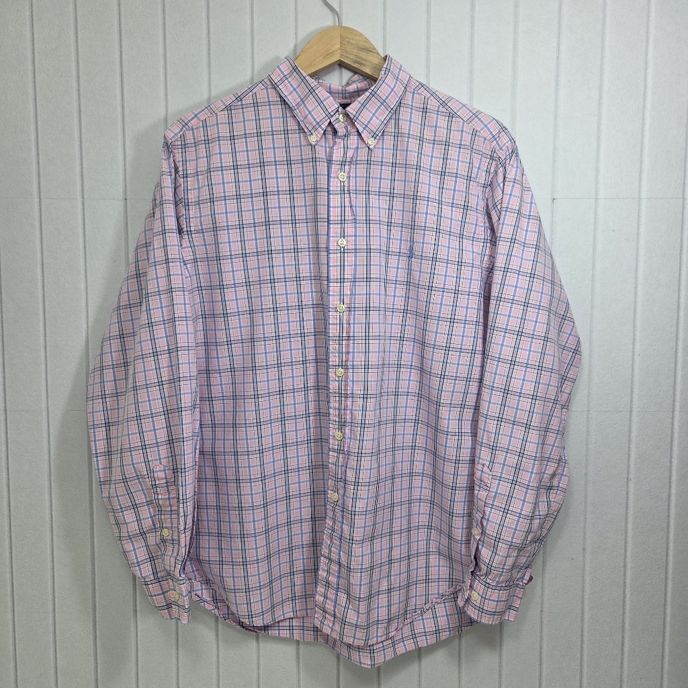 Ralph Lauren Pink and Blue Plaid Shirt Men Size 17 / XL